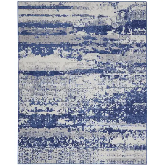 Ivory and Navy Blue Abstract Distressed Non Skid Area Rug Photo 2