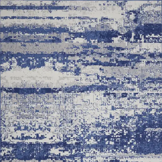 Ivory and Navy Blue Abstract Distressed Non Skid Area Rug Photo 7