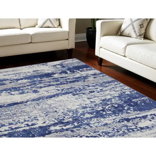 Ivory and Navy Blue Abstract Distressed Non Skid Area Rug Photo 1