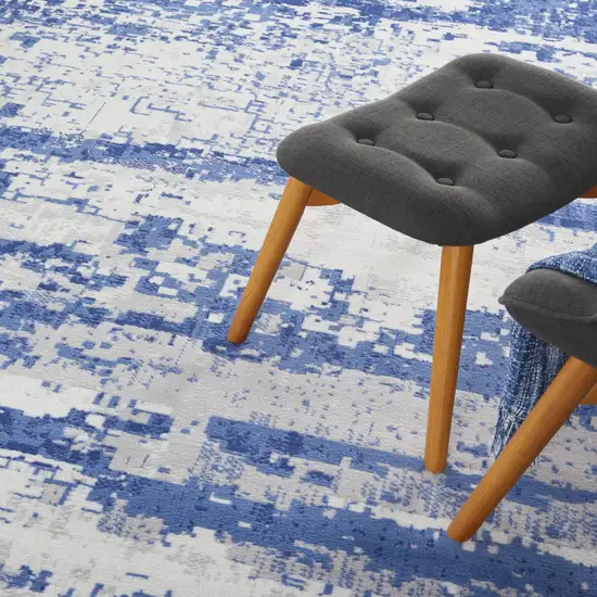 Ivory and Navy Blue Abstract Distressed Non Skid Area Rug Photo 8