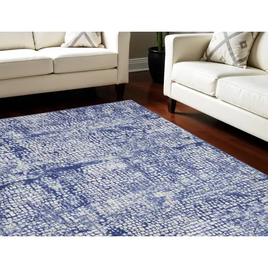 Ivory and Navy Blue Abstract Distressed Non Skid Area Rug Photo 1