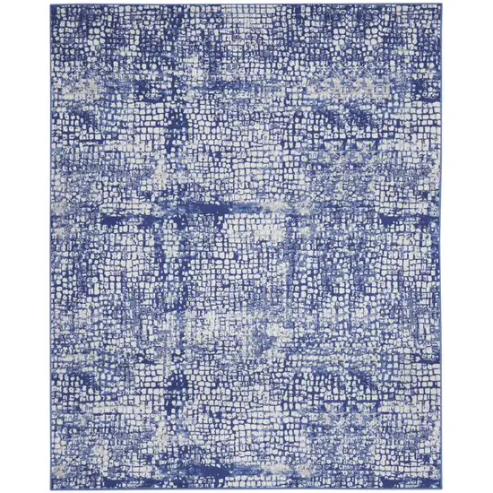 Ivory and Navy Blue Abstract Distressed Non Skid Area Rug Photo 2