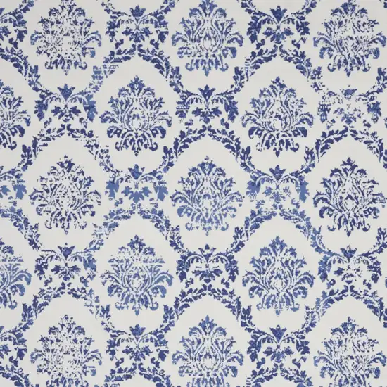 Ivory and Navy Blue Damask Distressed Non Skid Area Rug Photo 4