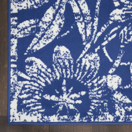 Ivory and Navy Blue Floral Distressed Area Rug Photo 7