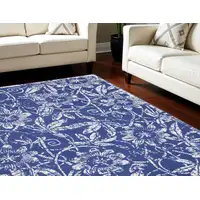 Photo of Ivory and Navy Blue Floral Distressed Non Skid Area Rug