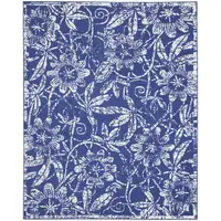 Photo of Ivory and Navy Blue Floral Distressed Non Skid Area Rug