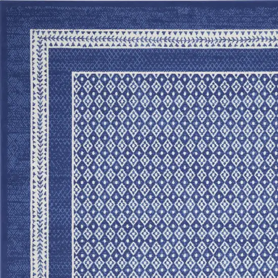 Ivory and Navy Blue Geometric Distressed Non Skid Area Rug Photo 7