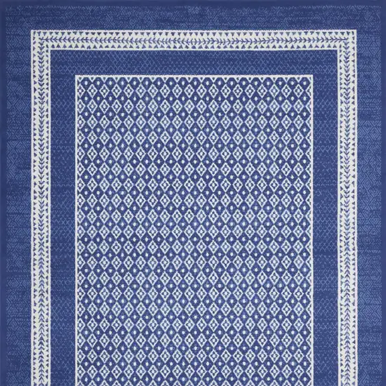 Ivory and Navy Blue Geometric Distressed Non Skid Area Rug Photo 8