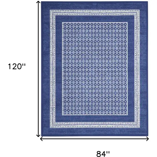 Ivory and Navy Blue Geometric Distressed Non Skid Area Rug Photo 3