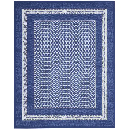 Ivory and Navy Blue Geometric Distressed Non Skid Area Rug Photo 2