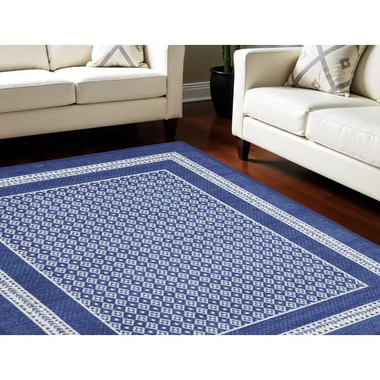 Ivory and Navy Blue Geometric Distressed Non Skid Area Rug Photo 1