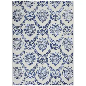 Photo of Ivory and Navy Damask Area Rug