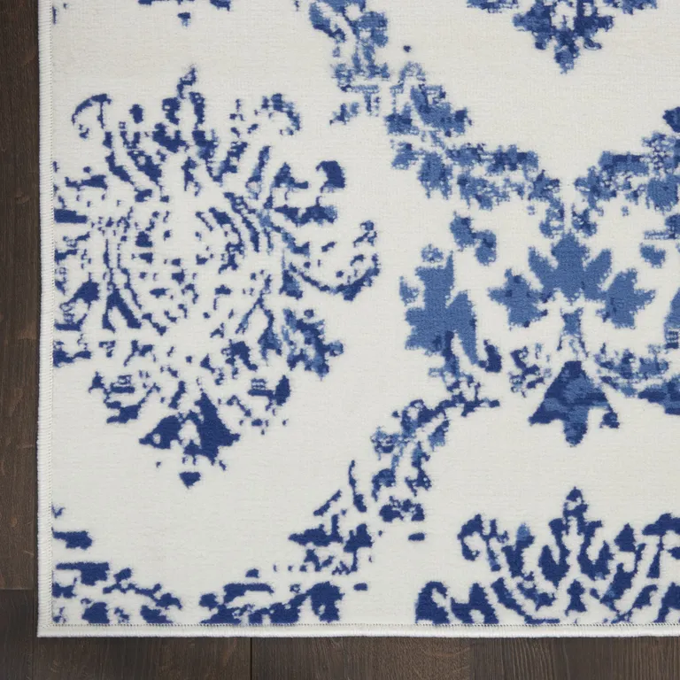 Ivory and Navy Damask Area Rug Photo 2