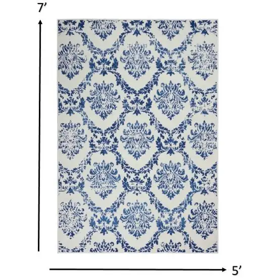 Ivory and Navy Damask Area Rug Photo 6