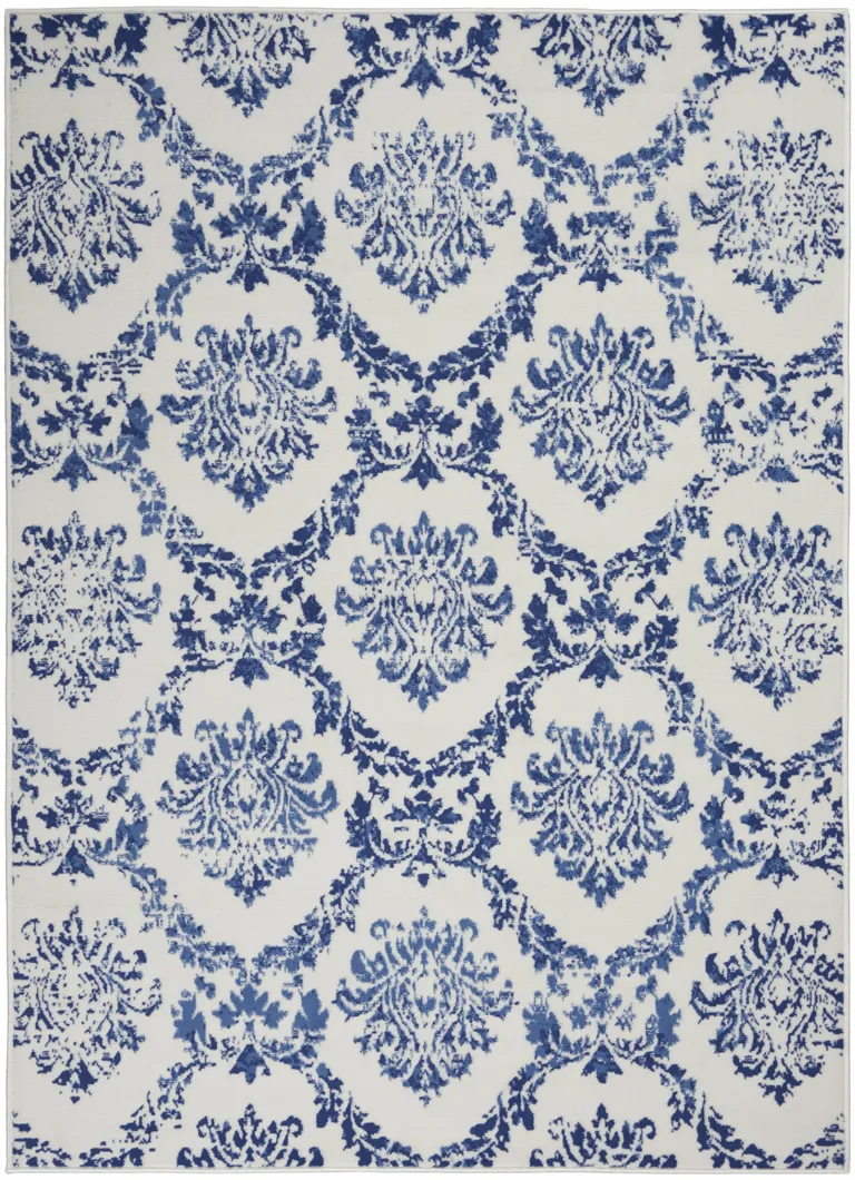 Ivory and Navy Damask Area Rug Photo 1