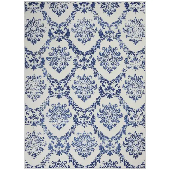 Ivory and Navy Damask Area Rug Photo 1