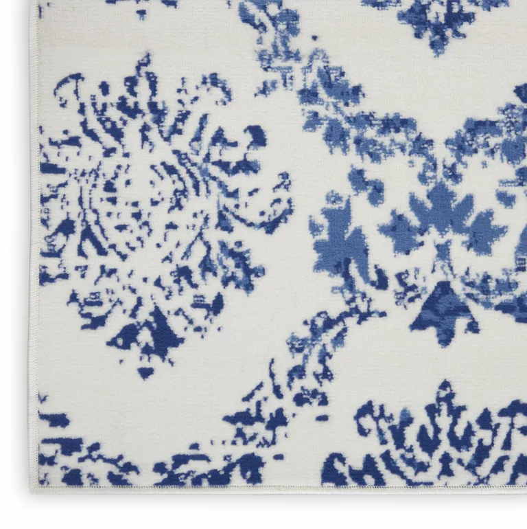 Ivory and Navy Damask Area Rug Photo 4