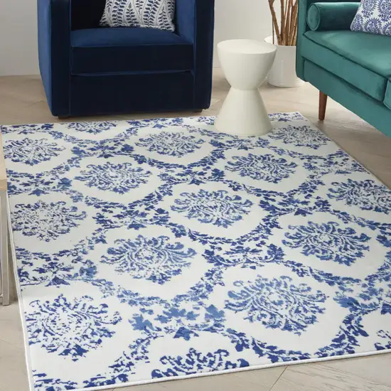 Ivory and Navy Damask Area Rug Photo 7