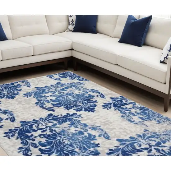 Navy Blue Floral Dhurrie Area Rug Photo 2