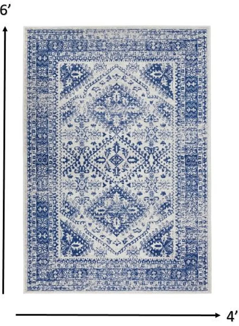 Ivory and Navy Geometric Area Rug Photo 1