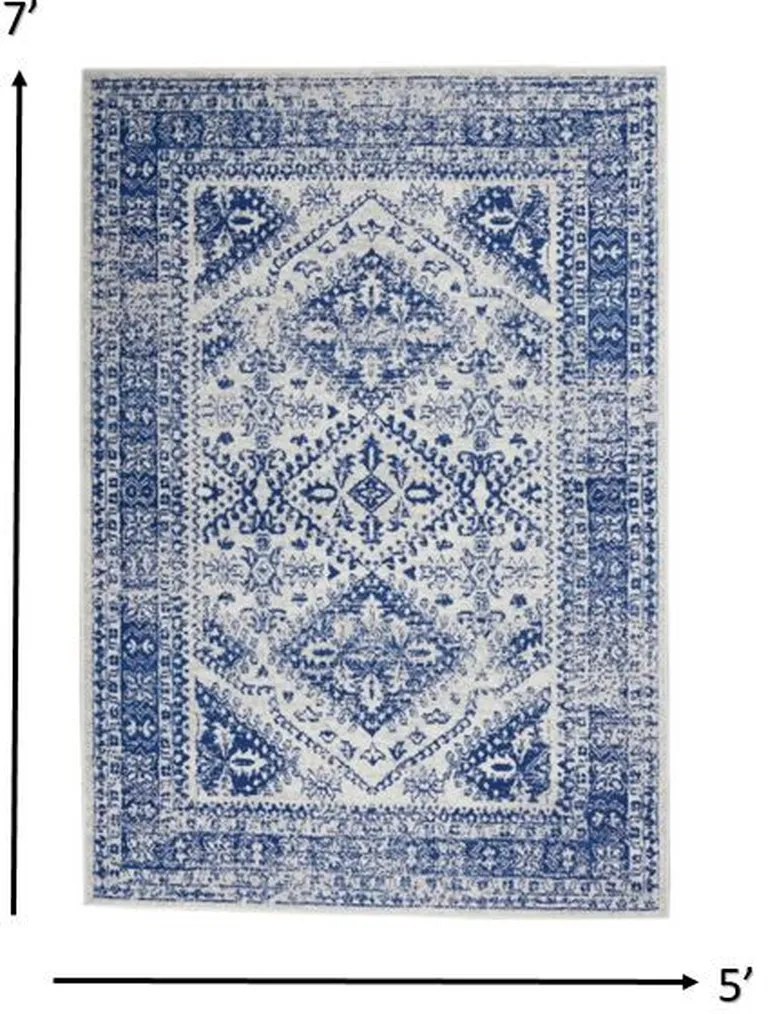 Ivory and Navy Geometric Area Rug Photo 1