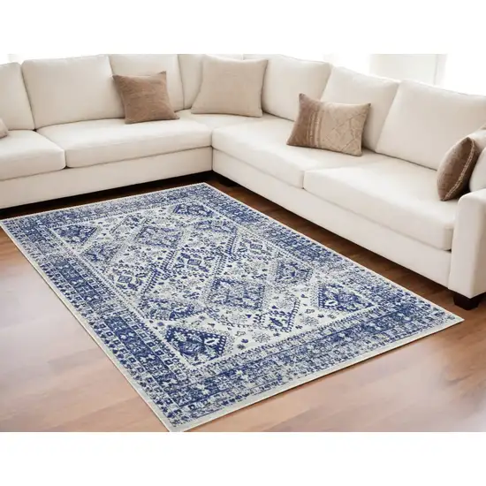 Navy Blue Geometric Dhurrie Area Rug Photo 1