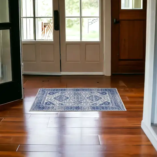 Navy Blue Geometric Dhurrie Area Rug Photo 7