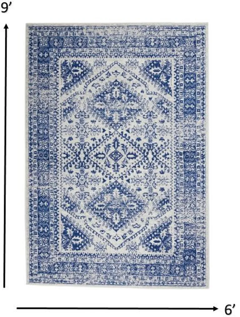 Ivory and Navy Geometric Area Rug Photo 1