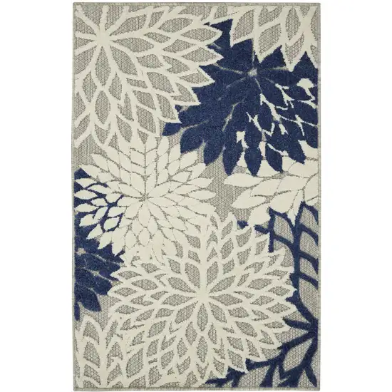 Ivory And Blue Floral Indoor Outdoor Area Rug Photo 6