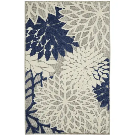 Ivory And Blue Floral Indoor Outdoor Area Rug Photo 1