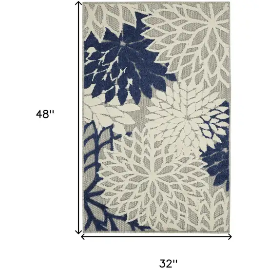 Ivory And Blue Floral Indoor Outdoor Area Rug Photo 9