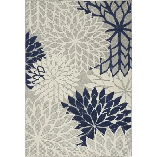 Ivory And Blue Floral Indoor Outdoor Area Rug Photo 6