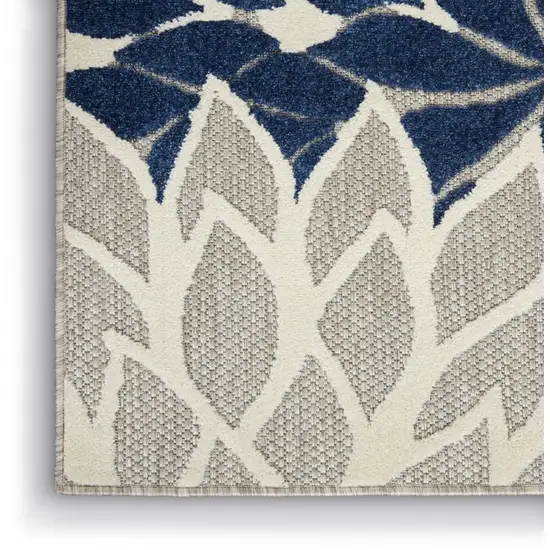 Ivory And Blue Floral Indoor Outdoor Area Rug Photo 5