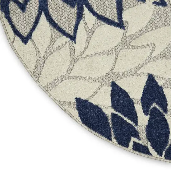 Ivory And Blue Round Floral Indoor Outdoor Area Rug Photo 4