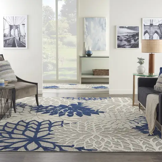 Ivory And Blue Floral Indoor Outdoor Area Rug Photo 7