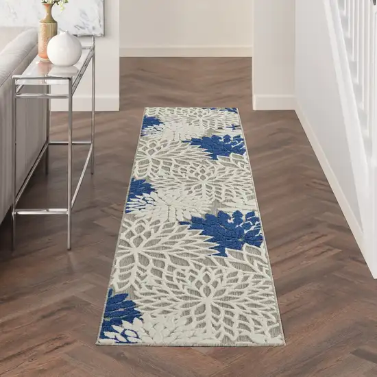 Ivory And Blue Floral Indoor Outdoor Area Rug Photo 7