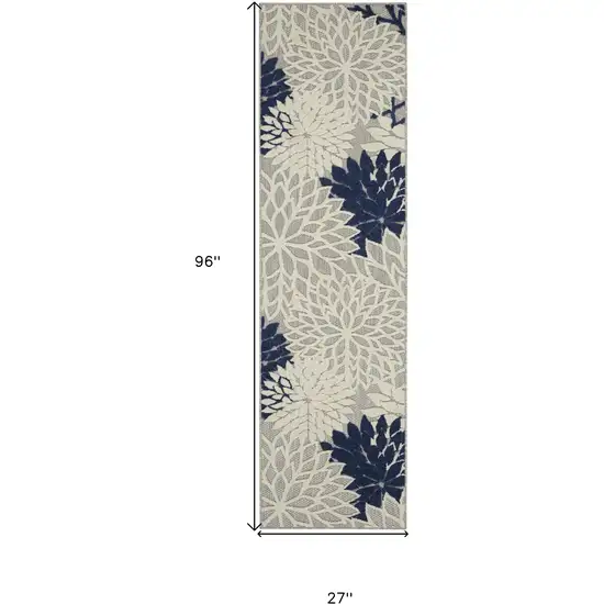 Ivory And Blue Floral Indoor Outdoor Area Rug Photo 8