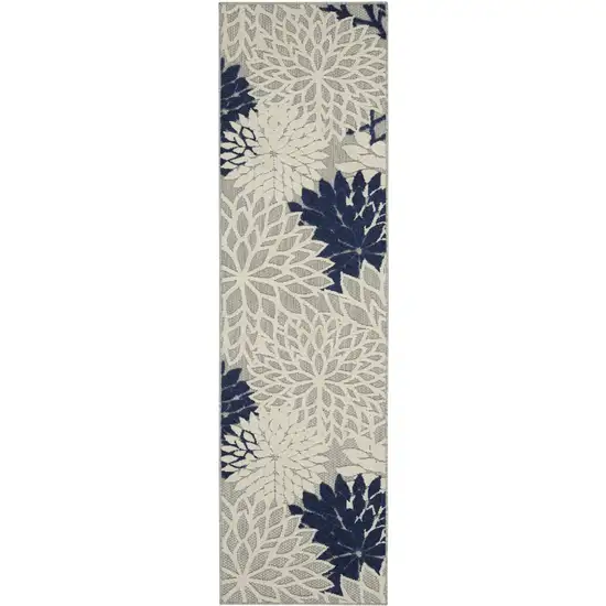 Ivory and Navy Indoor Outdoor Runner Rug Photo 1