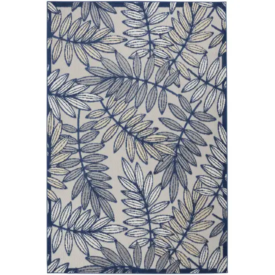 Ivory and Navy Leaves Indoor Outdoor Area Rug Photo 1