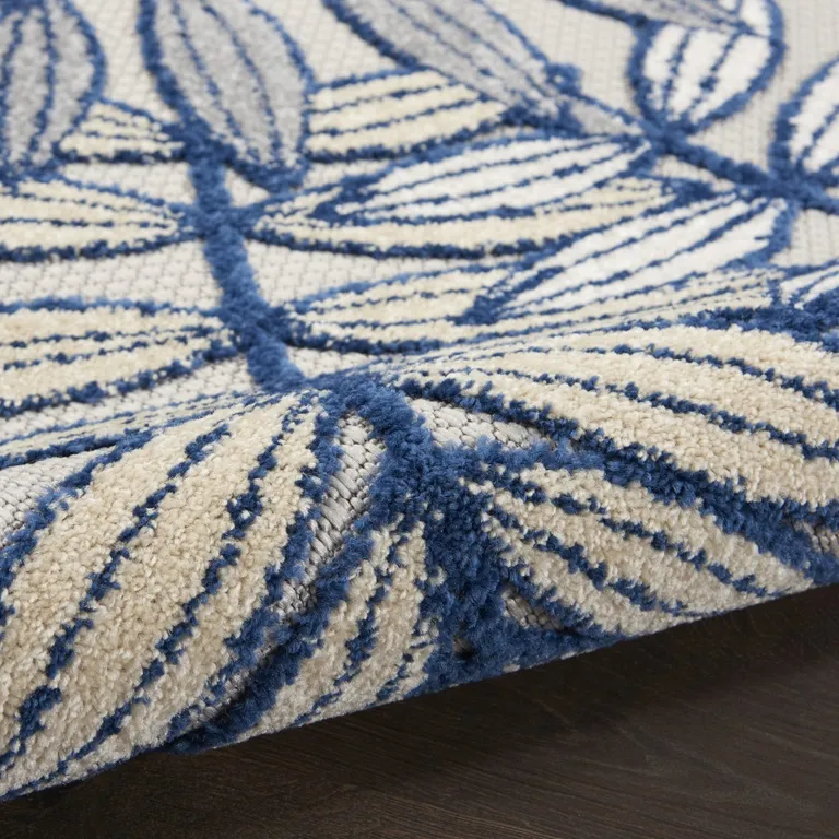 Ivory and Navy Leaves Indoor Outdoor Area Rug Photo 3