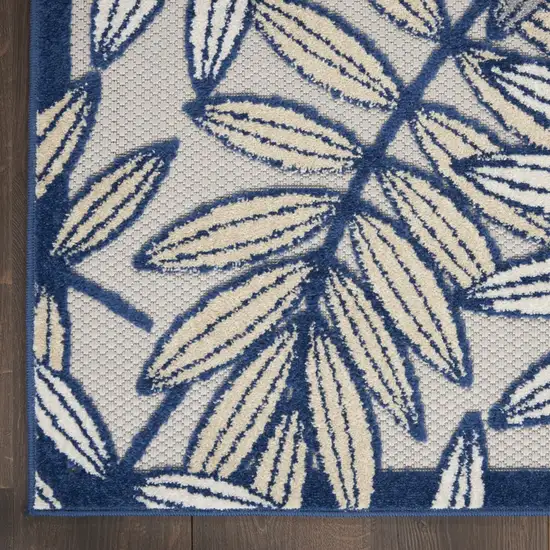 Ivory and Navy Leaves Indoor Outdoor Area Rug Photo 2