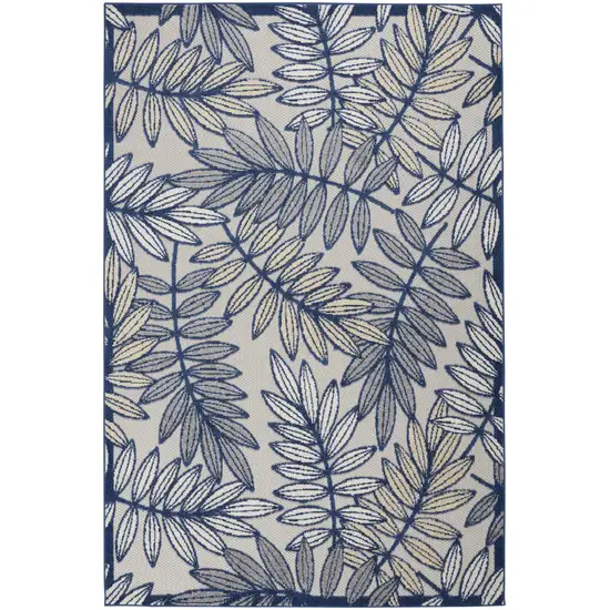 Ivory And Blue Floral Indoor Outdoor Area Rug Photo 1