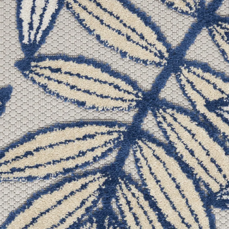 Ivory and Navy Leaves Indoor Outdoor Area Rug Photo 5