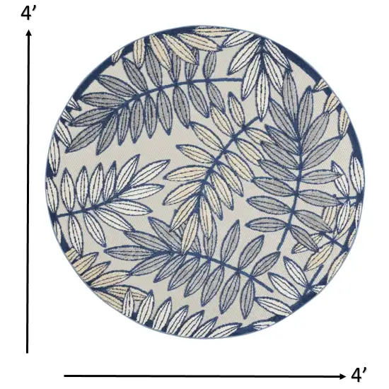 Ivory and Navy Leaves Indoor Outdoor Area Rug Photo 8