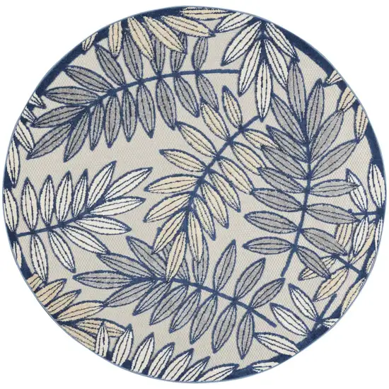 Ivory and Navy Leaves Indoor Outdoor Area Rug Photo 1