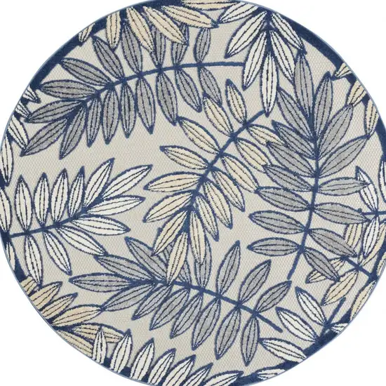 Ivory and Navy Leaves Indoor Outdoor Area Rug Photo 11