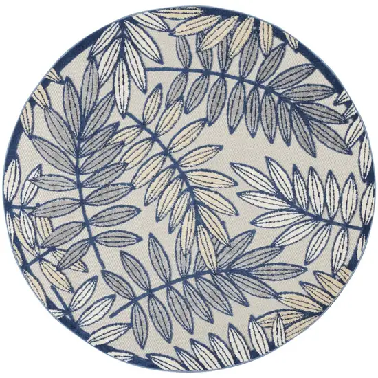 Ivory and Navy Leaves Indoor Outdoor Area Rug Photo 12