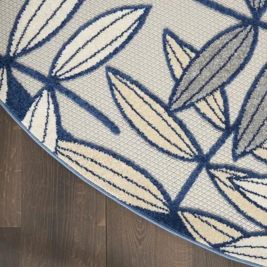 Ivory and Navy Leaves Indoor Outdoor Area Rug Photo 3