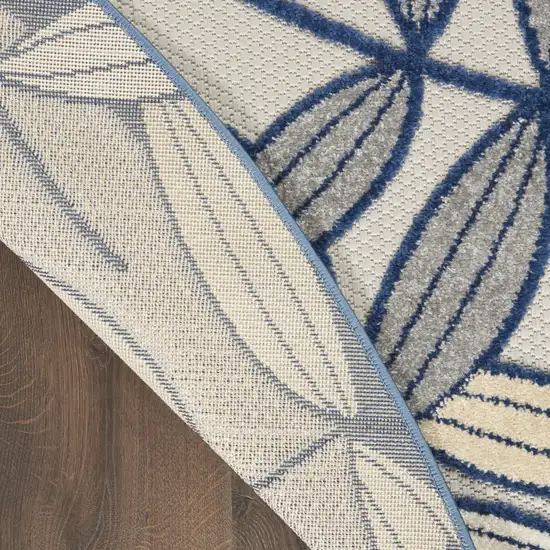 Ivory and Navy Leaves Indoor Outdoor Area Rug Photo 2