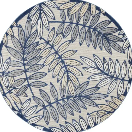 Ivory And Blue Round Floral Indoor Outdoor Area Rug Photo 3